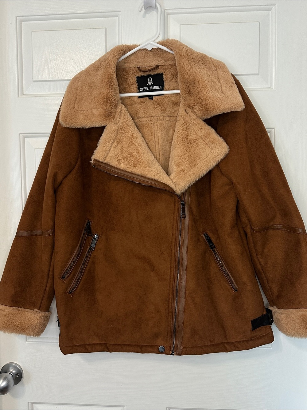 Steve Madden Brown Faux Suede Teddy Shearling Jacket